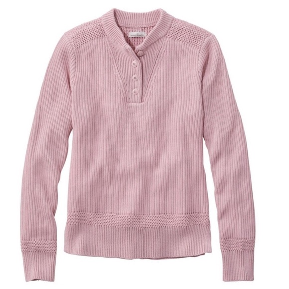 LL Bean Signature Henley Pullover Sweater Women’s XL Pink Cotton Archival Button - Picture 1 of 10